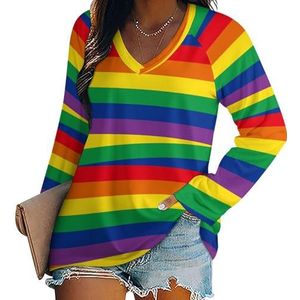 LGBT Rainbow The Gay Dames Casual Lange Mouw T-shirts V-hals Gedrukt Grafische Blouses Tee Tops M