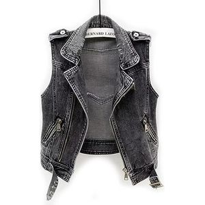KaloKLU Grijs Jeans Cowboy Giistcoat Hole Denim Dames Vest Lente Herfst Mouwloos Tops Korte Jas Meisjes Gescheurd Vest, Donkergrijs, L