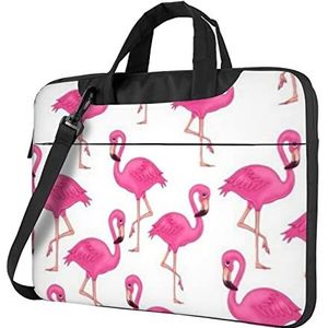 ZaKhs Roze Flamingo Print Laptop Tas Met Schouderriem Computer Tas Slanke Handtas Voor Vrouwen Mannen, Zwart, 15.6 inch