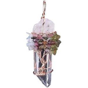 Natuursteen bergkristal hanger Reiki Chakra levensboom handgemaakte draad gewikkeld helder kwarts hanger for ketting (Color : B)