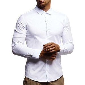 Leif Nelson LN3430 Wit herenhemd slim fit lange mouwen zwart mannen stretch korte mouwen vrijetijdshemd jongens shirt lange mouwen business bruiloft korte mouwen, wit, S