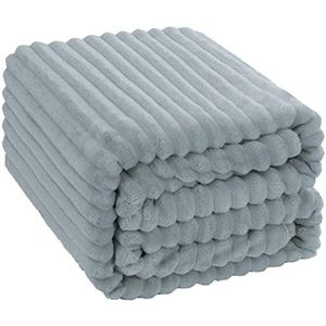 XYWHPGV Omkeerbare Flanel Fleece Deken Gestreept Dekbedovertrek Twin Size Super Zachte Warme Fuzzy Pluche Effen Deken voor Bank en Bed (Zilver, 59 'x 78')(26184 2ef5c c0d0a 9426d 3436a 44a76