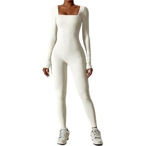 ROEUIPG Eendelige yogakleding voor dames lange mouwen yogabroek sneldrogende hardloopsport yogabroek voor vrouwen (wit, S)
