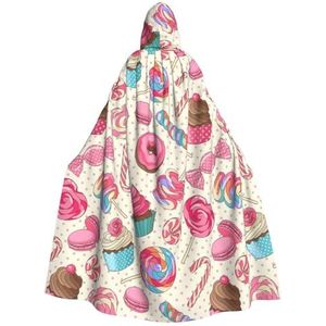 NEZIH Sweet Lolly Cupcake Volledige lengte carnaval cape met capuchon, unisex cosplay kostuums mantel voor volwassenen 185cm