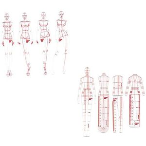 Oshhni 8 stuks mode tekening sjabloon machthebber set, vrouw snijden humanoïden patroon ontwerp, kleding meting Franse rondingen linialen A4 patroon papier