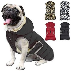 Etechydra Hondenjas Warme jassen, met afneembare capuchon, waterdichte hondenjas hondenjas winter fleece, warm jack, reflecterend hondenjas voor kleine middelgrote honden, Grijszwart, L