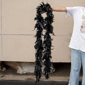 2Yard Kalkoenveer Boa voor DIY Craft Kerstmis Halloween Decor l Trouwjurk Carnaval feestkostuum 38-90g-Zwart Zilverachtig-60 Gram