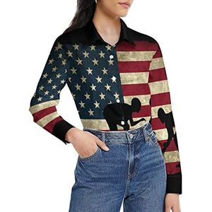 USA Flag Wrestling-1 Damesshirt met lange mouwen en knoopsluiting, casual werkshirts, tops, L