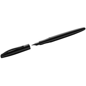 Pelikan Vulpen Jazz Noble, Carbon (zwart), voor rechtshandigen en linkshandigen, elegante metalen inktvuller, veer M, in vouwdoos, 821711