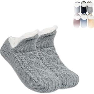 Fleecesox - Fleece-Lined Non-Slip Thermal Slippers Socks, Indoor Non-Slip Thermal Socks, V-Mouth Fluffy Socks (Gray,Medium)