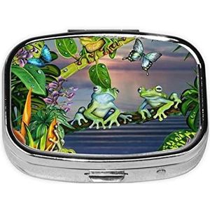 Veel kikkers zingen op de takken vierkante pillendoos, pillendispenser doos kabeljauw lever oliedoos vitamine pillendoos patiënt pillendoos