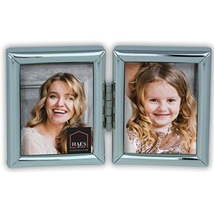 HAES DECO - Duo Verzilverde Fotolijst 3,5x4,5 Como - Fraai Verzilverd met luxe zwarte Velours achterzijde om neer te zetten - voor 2 pasfoto's van 3,5x4,5 cm - DVP12104