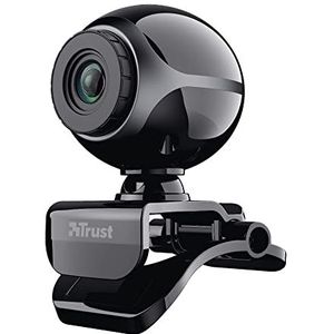Trust Exis Webcam Voor PC Met Microfoon, Plug And Play USB, Autofocus, Met Statief, Videobellen, Videogesprekken, Conferenties, Skype, Teams, Zoom, Zwart