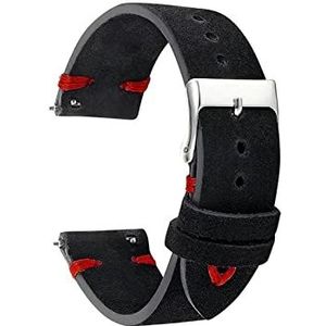 LUGEMA Echt Suède Vintage Horlogebandjes Hoge Kwaliteit Handgemaakte Fluwelen Horlogeband 18mm 20mm 22mm 24mm Vervangende Riem (Color : Black with red, Size : 22mm)