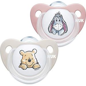 NUK Trendline Baby Dummy, 6-18 Months, BPA-Free Silicone Soothers, Disney Winnie the Pooh, Pink (Girl), 2 Count