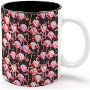 Kleurrijke Flamingo Gepersonaliseerde Koffiemok Koude Dranken Warme Melk Thee Cup Zwarte Voering Keramiek Tumbler met Handvat Gift voor Vrouwen Mannen 11oz