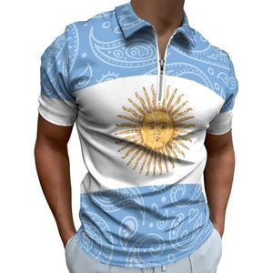 Paisley Argentinië Vlag Half Zip-up Polo Shirts Voor Mannen Slim Fit Korte Mouw T-shirt Sneldrogende Golf Tops Tees XS