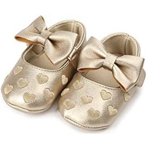 Kerst Schoenen Meisjes en jongens casual schoenen 3 lederen hart-vormige bedrukte haak zachte zool Kerst Elf Schoenen (Color : Gold, Size : 0-6 Months)