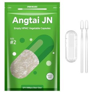 AngtaiJN lege veganistische capsules 2 (1000 stuks), lege capsules om te vullen met 2 microlepels, doe-het-zelf capsulehoezen voor de capsulevuller maat 2