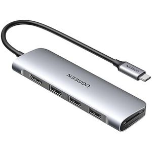 UGREEN USB C Hub 6 in 1 4K HDMI SD TF Kaartlezer 3 USB 3.0 poorten Adapter Type C voor MacBook Pro 2022, MacBook Air 2022, iPad Pro 2022, Surface Pro 9/8/7, Galaxy S23, enz.Zilver