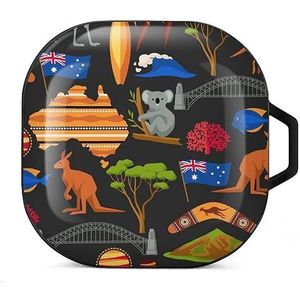 Australische kangoeroe en koala beer oortelefoon hoesje compatibel met Galaxy Buds/Buds Pro schokbestendig hoofdtelefoon hoesje zwart stijl