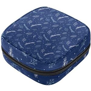 Maandverband opbergtas, vrouwelijke product zakjes draagbare periode kit tas voor meisjes vrouwen dames blauwe dennenboom tak-01, Meerkleurig, 4.7x6.6x6.6 in/12x17x17 cm