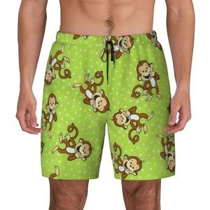 Groene slimme aap print heren zwembroek board shorts surfen elastische strandshorts, sneldrogende zwemshorts, Zwart, 3XL
