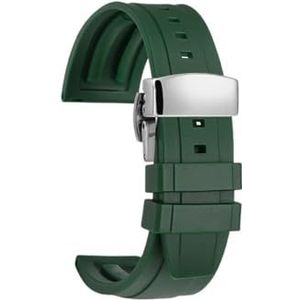 20mm 22mm for IWC for Portugal for Pilot for Spitfire Mark 18 for IW328201 for IW377709 Siliconen horlogeband Quick Release Mannen Rubber Horlogeband (Color : Green-steel Folding, Size : 20mm)
