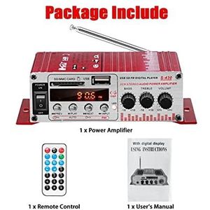 Audioversterker, S430 600W 2.0CH Auto Hifi Geluidsversterker Lcd Display Power Amplificador Radio Auto Home Karaoke Speaker FM USB SD voor auto of thuis(Rosso)