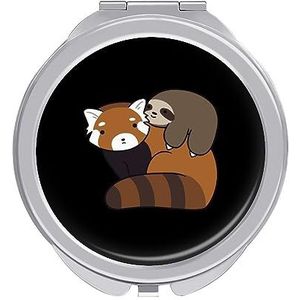 Rode Panda Clipart Stap voor Stap Compact Kleine Reizen Make-up Spiegel Draagbare Dubbelzijdige Pocket Spiegels voor Handtas Purse
