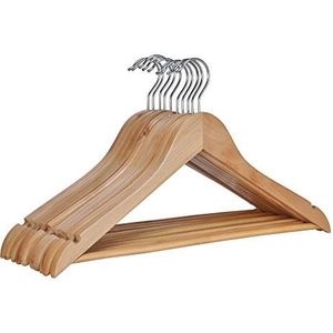 HI Houten kleerhangers set van 10 - houten kleerhangers van hout, 10 stuks, ideaal als broekhanger of voor het opbergen van kleding, houten kleerhanger met brug