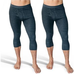 SES 3/4 lange onderbroeken voor heren, fijngeribbeld, verpakking van 2 stuks, S - 4XL, 100% katoen, met gulp en zachte tailleband, comfortabele onderbroek voor mannen, wit, gemengd grijs, XL