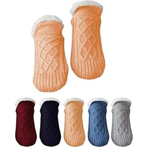 Antislip thermische sokken voor binnen, verdikte thermische vloersokken voor in de winter, gebreide pantoffelsokken, geweven en fluwelen binnensokken, pantoffels (35-39,Apricot)