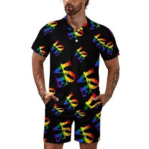 Love LGBT Gay Pride Poloshirt voor heren, set met korte mouwen, trainingspak, casual strandshirts, shorts, outfit, 4XL