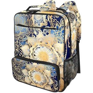 TFCOCFT Reisrugzak voor vrouwen, rugzak voor mannen, blauw en goud mandala-patroon, rugzak, U1w3nq60dkiqnd, 14.4x11.6x5.7 in, Plunjerugzakken