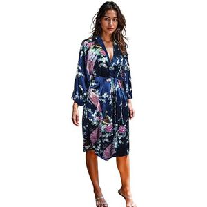 CCcollections Kimono badjas lang 16 kleuren Premium Peacock bruidsmeisje bruidsdouche dames cadeau (Blauw Marineblauw)