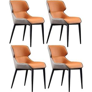 GEIRONV PU-lederen eetkamerstoelen set van 4, moderne hoge rugleuning gewatteerde zachte stoel lounge stoel for lounge eetkamer keuken slaapkamer stoelen Eetstoelen ( Color : Orange , Size : 82*50*44c
