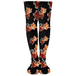 Oranje Kat Zittend Op Een Haan Knie Hoge Sokken Print Lange Kousen Tube Sokken Over De Knie Sokken Casual Strakke Hoge Kousen Boot 53cm