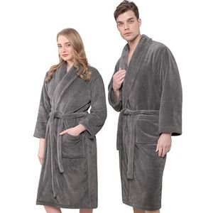 Hammetex Badjas, uniseks, voor dames en heren, ultrazachte kwaliteit, wollig, behaaglijk, pluche, lange lichte ochtendjas voor paren met zakken, grijs, M-L