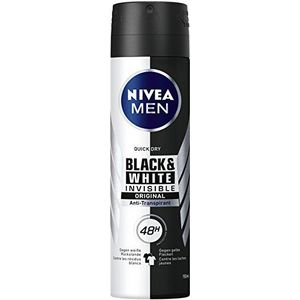 NIVEA MEN Invisible for Black & White Deodorantspray, 6 x 150 ml, anti-transpirant voorkomt deodorant, met 48 uur bescherming