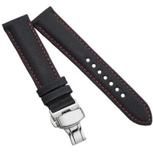 Pgqjfks 18/19/20/21/22/23/24mm Waterdichte Canvas Strap Nylon Armband, Vlinder gesp, Rode Lijn, 23mm, Nylon