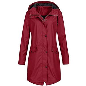 Lange regenjas voor dames, windbreaker, waterdicht, winddicht, winterjas, effen, regenjas, overgangsjas met ademende voering voor herfst, wijn, 3XL, casual