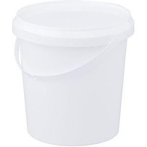 Jerrycanshop Emmer met deksel 1 l, 100% lucht- en vloeistofdicht, voedselveilig, voorraademmer, plastic emmer met handvat, leemmer, rond, vrij van BPA, wit