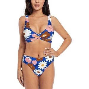 Zelinge Tank-bikinitop met hoog getailleerd onderdeel, sportief, 2-delig badpak, hoog getailleerd, S-XXL, Schattig Bloemen Marineblauw, S