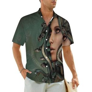 Griekse mythologie Medusa herenoverhemden korte mouwen strandshirt Hawaiiaans shirt casual zomer T-shirt L