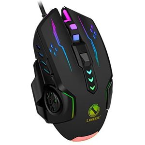 3600Dpi USB bedrade gamingmuis 6 knoppen mechanisch, e-sports muizen achtergrondverlichting 6D kleurrijke gamingmuis voor laptop PC computer gamer (zwart)