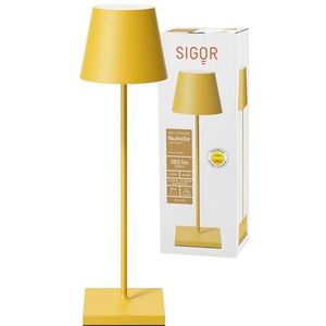 SIGOR Nuindie - Dimbare LED batterij tafellamp voor binnen en buiten, oplaadbaar met Easy-Connect, 24 uur brandduur, geel
