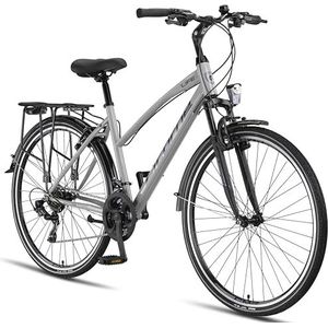Licorne Bike Premium trekkingfiets in 28 inch - fiets voor jongens, meisjes, dames en heren - 21 versnellingen - mountainbike - crossbike - Life-L-V - grijs/zwart