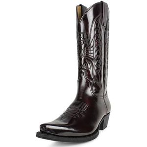 KYOESCAI Western Cowboylaarzen voor Mannen Puntige Teen Lage Hak Duurzame Traditionele Geborduurde Waterdichte Werklaarzen voor Mannen,Bruin,35 EU