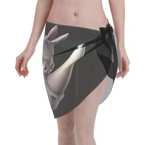 Angry Rhino Print Elegante Strandwrap, Bikini Cover Up, Badmode Jurk voor Vrouwen, Perfect voor Zwembad en Resort Zwart, Zwart, one size
